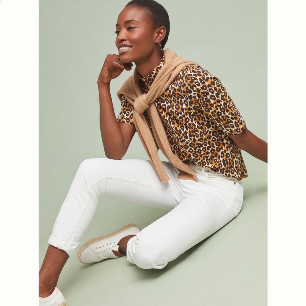 Anthropologie Leopard short sleeve top size large